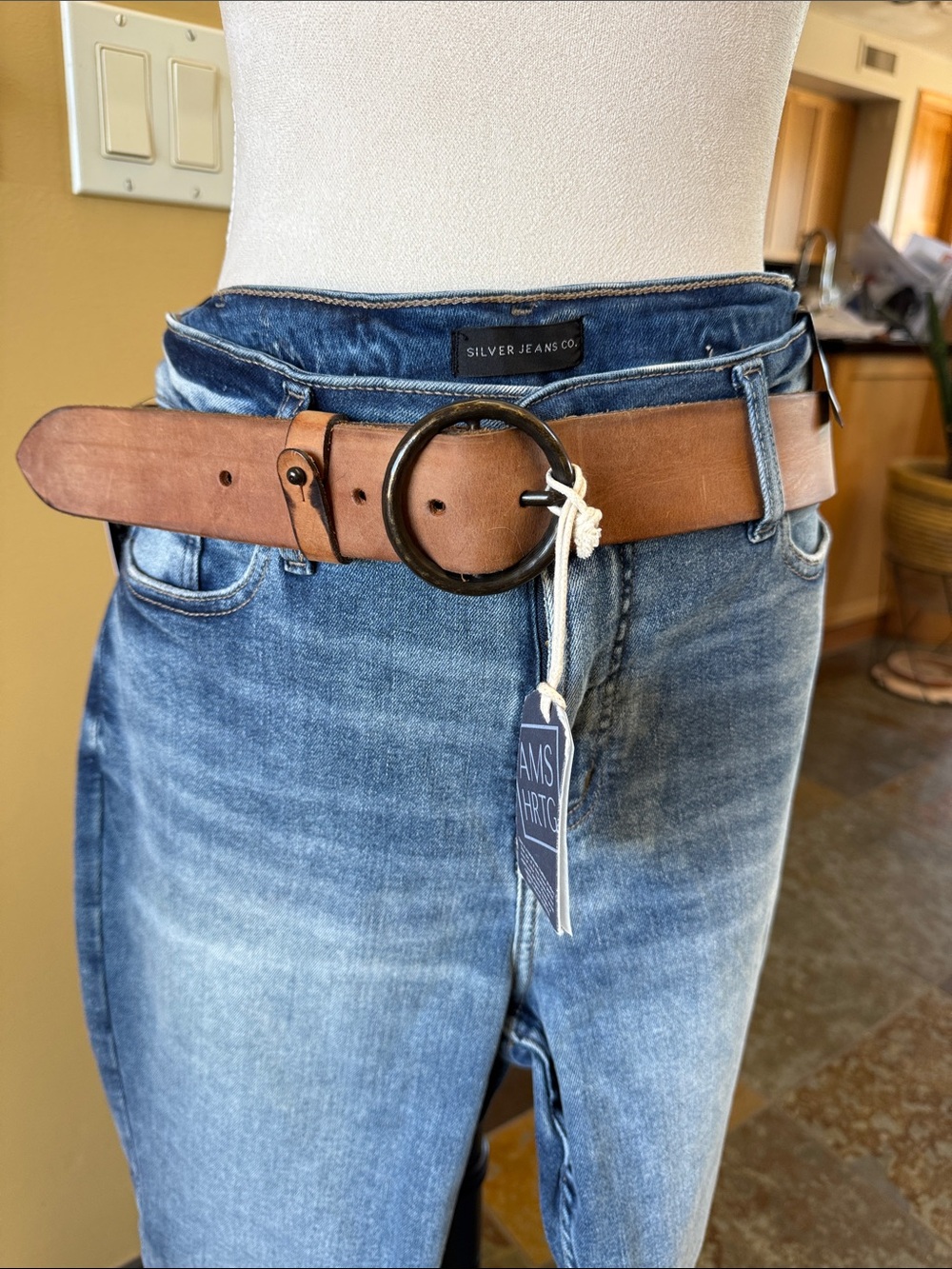 Amsterdam Heritage Pip Tan Leather Belt with Round Black Buckle